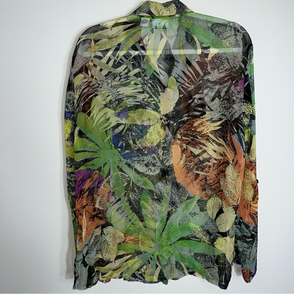 Chico's 100% Silk Button Front Blouse-Multicolor-Long Roll Tab Sleeves-Small - Picture 8 of 9